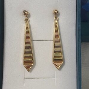 14K Real Gold Tri-Color Dangle Drop Earrings for Pierced Ears